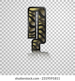 Numeral seven black with gold ribbons and black border, isolated. Vector digit with mirror image