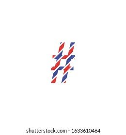 numeral symbol with patterned lines in red and blue postal letter style