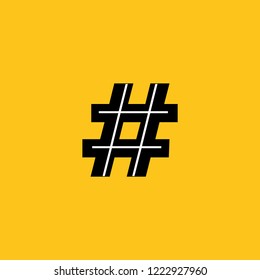 numeral symbol # with skeleton structure simplified yellow background