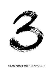 Numeral three drawn with a brush.Hand drawn vector illustration.