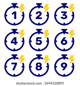 Numeral time icon blue colour with yellow thunder clip art for event or business purpose vector illustration. Fast time icon. Limited offer graphic