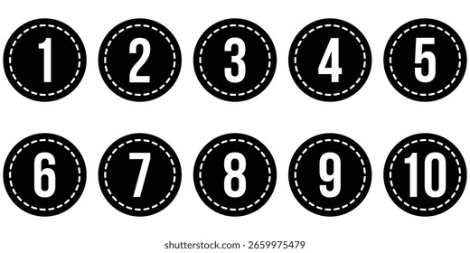 Conjunto de iconos planos tipográficos numéricos. Conjunto de iconos de número de punto de viñeta. Negrita Ronda Número Etiquetas 1 a 10 . Iconos editables del vector para la impresión, Web. 