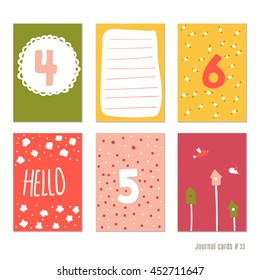 numeral Vector design templates for journal cards, scrapbooking cards, greeting cards, gift cards, patterns, blogging. Planner cards. Cute doodle. Printable templates set.