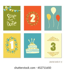 numeral Vector design templates for journal cards, scrapbooking cards, greeting cards, gift cards, patterns, blogging. Planner cards. Cute doodle. Printable templates set.