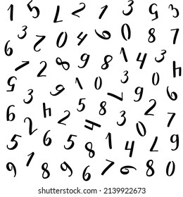 Numeral vector seamless pattern. Handwritten lettering modern brush calligraphy. Figures 1, 2, 3, 4, 5, 6, 7, 8, 9, 0 are beautifully and neatly hand-drawn. Black numbers with thick and thin lines.