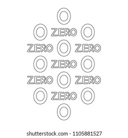 Numeral and word zero. Coloring page. Vector illustration