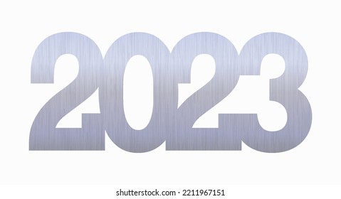 Numerals 2023 made of metal texture. Merry Christmas and happy New Year 2023 background. Christmas greeting card template. Vector illustration.