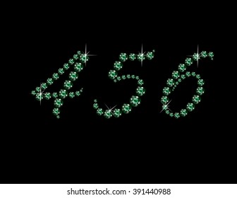 Numerals 4, 5 and 6 in stunning Emerald Script precious round jewels, isolated on black. Vector EPS-10 file, transparency used. 