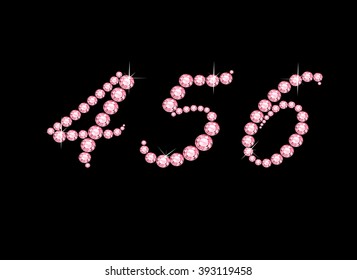 Numerals 4, 5 and 6 in stunning Rose Quartz Script precious round jewels, isolated on black. Vector EPS-10 file, transparency used. 