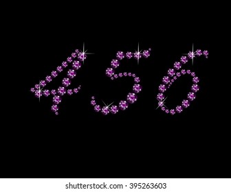 Numerals 4, 5 and 6 in stunning Amethyst Script precious round jewels, isolated on black. Vector EPS-10 file, transparency used. 