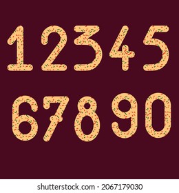 Numerals Made Of Candies On Red Background.
