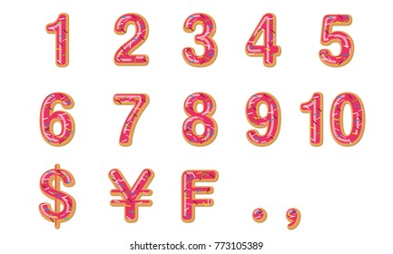 Numerals made with strawberry chocolate donut (medium sized),fonts, vector data