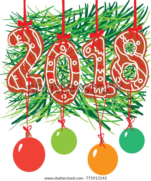 Numerals New Year 2018 Red Gingerbread Stock Vector Royalty