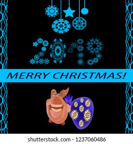 Numerals of the new year. Greeting card "merry Christmas" in vintage blue style. Decorative, abstract, elements, frames,