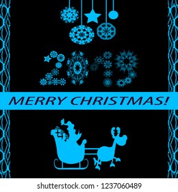 Numerals of the new year. Greeting card "merry Christmas" in vintage blue style. Decorative, abstract, elements, frames,