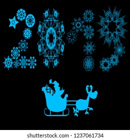 Numerals of the new year. Greeting card "merry Christmas" in vintage blue style. Decorative, abstract, elements, frames
