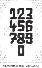 Numerals set. Each number is grouped separately. Design elements were created with Chinese ink and calligraphic pen.