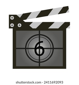 Numerator with number 6 line icon. Film, cinema, popcorn, theater, director, actor, screen, art, comedy, film. Vector icon for business and advertising