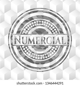 Numercial grey badge with geometric cube white background