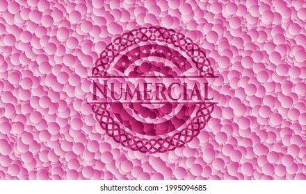Numercial pink emblem with bubbles background. Vintage. Vector Illustration. Detailed. 