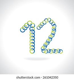 numeric 12 number created by blue green circles
