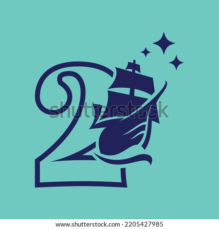 Numeric 2 for sailing boat logo template