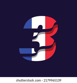 Numeric 3 logo design vector template illustration with flag of France