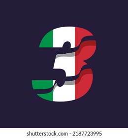 Numeric 3 logo design vector template illustration with flag of Italy