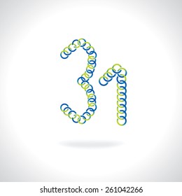 numeric 31 number created by blue green circles
