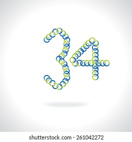 numeric 34 number created by blue green circles