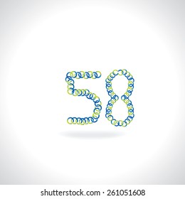 numeric 58 number created by blue green circles
