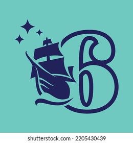 Numeric 6 for sailing boat logo template