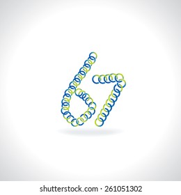 numeric 67 number created by blue green circles
