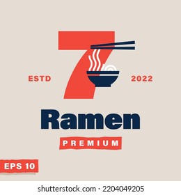 Numerus 7 mit Logo-Symbol für Stäbchen und Nudeln, geeignet für Logos-Restaurant