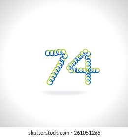 numeric 74 number created by blue green circles