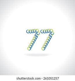 numeric 77 number created by blue green circles
