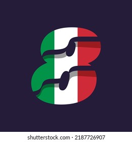Numeric 8 logo design vector template illustration with flag of Italy