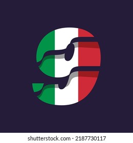 Numeric 9 logo design vector template illustration with flag of Italy