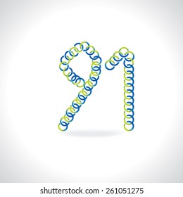 numeric 91 number created by blue green circles