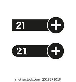 Numeric button icons. Plus symbol interface. Minimalist number design. Vector UI elements.