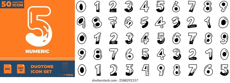 Numeric Duotone Editable Icons set. Vector illustration in modern thin duotone style of numeric icons: number, 123, font, etc