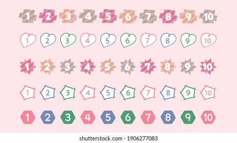 Numeric Heading Icon Set. Natural color