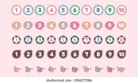 Numeric Heading Icon Set. Natural color