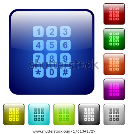 Numeric keypad icons in rounded square color glossy button set