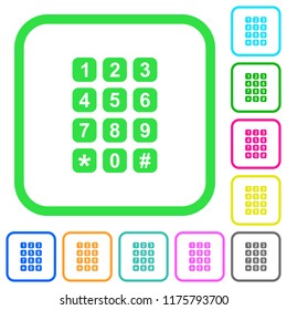 Numeric keypad vivid colored flat icons in curved borders on white background