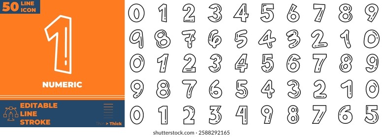 Numeric Line Editable Icons set. Vector illustration in modern thin line style of numeric icons: number, 123, font, etc