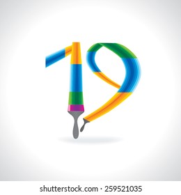 numeric number of 19 created by painting brush 