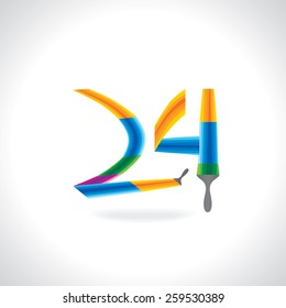 numeric number of 24 created by painting brush