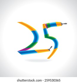 numeric number of 25 created by painting brush