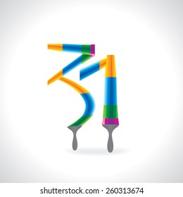 numeric number of 31 created by painting brush